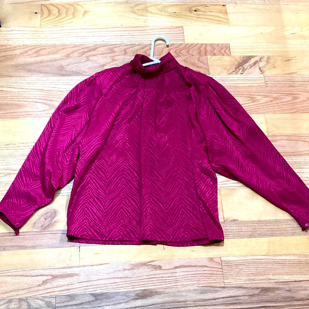 Como Diffusion Burgundy Dressy Blouse 100% Polyester, Size 8 high neck & buttons